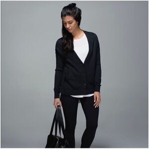 Lululemon Women’s Heathered Black Cardi in The Front Cardigan Sweater